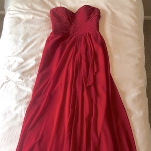 Red strapless bridesmaids dress